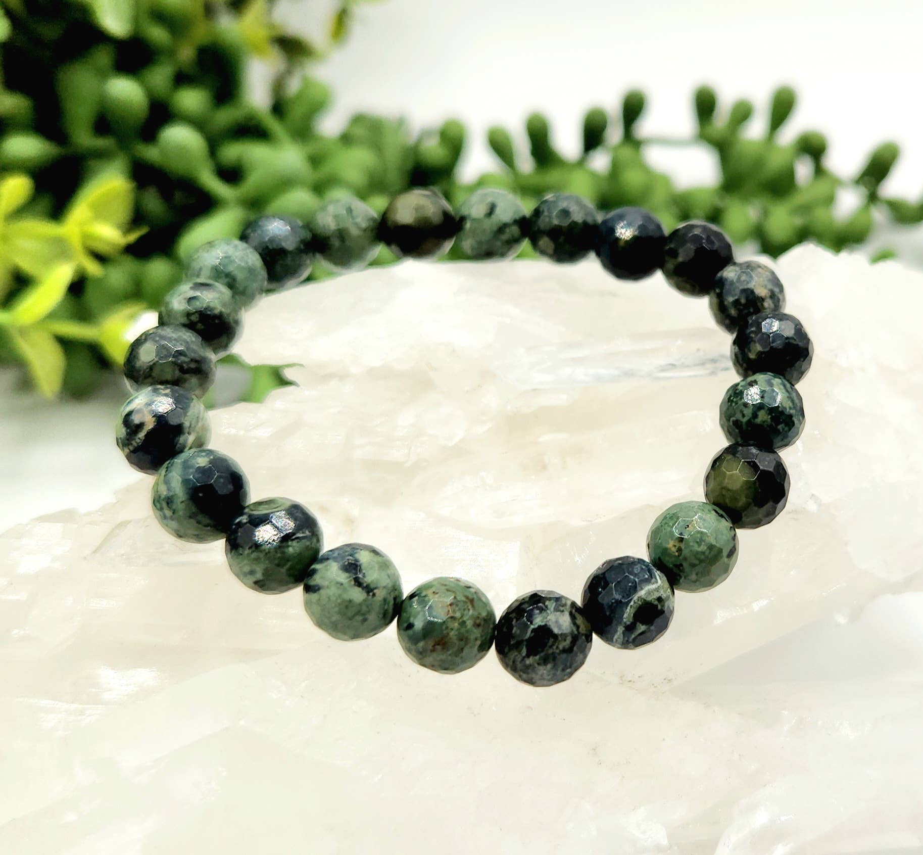 Meraki Gemstones - Wholesale Beaded Bracelet -  Kambaba Jasper 8mm Faceted Stretchable Bracelet-7.5" Long 6