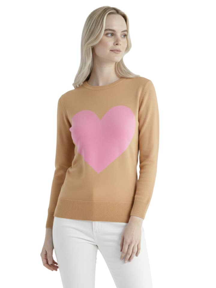 Mak - Vente Pull en maille – femme - Pull à col rond en chenille à manches 3/4 en forme de cœur MK359519