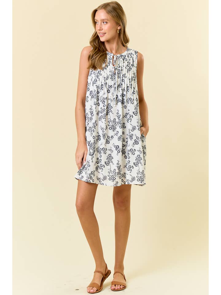 OFF WHITE PinTuck Front Sleeveless Mini Dress W/ Side Pocket - 28006D for wholesale on Faire
