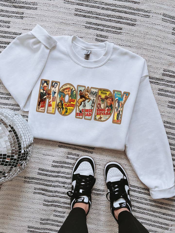 Gunpowder and Glam Boutique - Wholesale Graphic sweatshirt – Women’s - Cowboy Howdy Comic Tee or Crewneck1