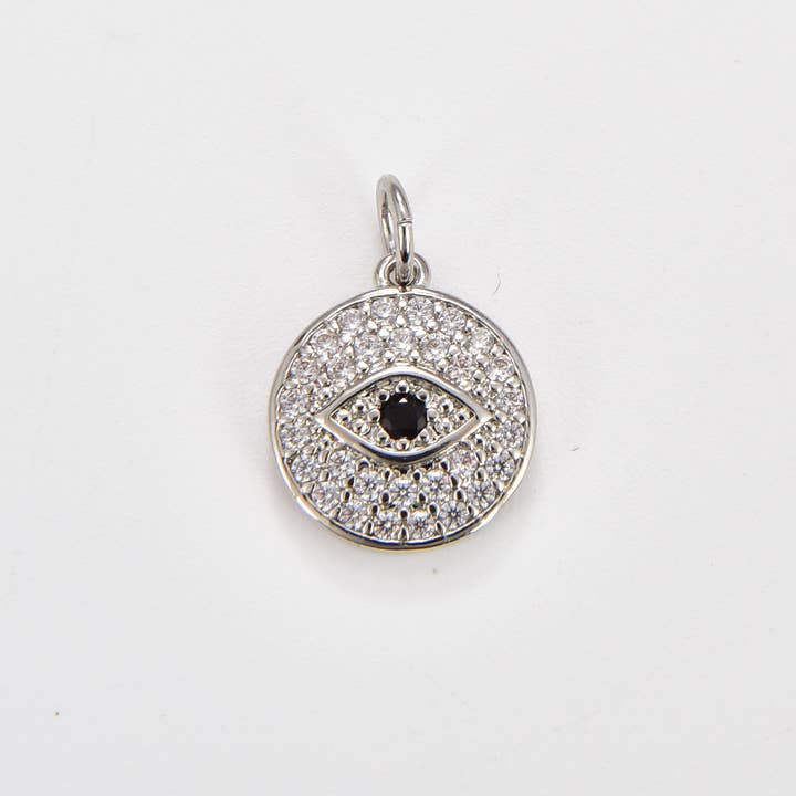 Beads Creation - Wholesale Individual Charm/Pendant - Gold Filled Evil Eye Dis Charm Pendant CZ Micro Pave, CP232