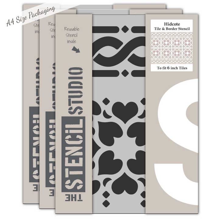 Hidcote Tile & Border Stencil for wholesale by The Stencil Studio