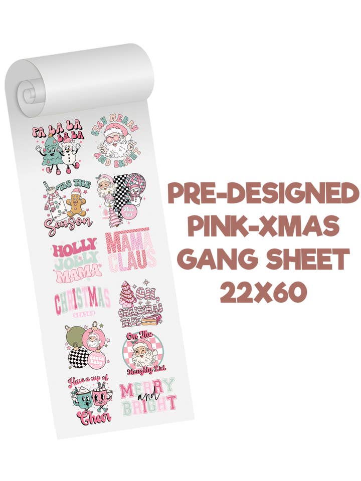 Feuille de gang préconçue de Noël rose pour la vente par Teddy Transfers