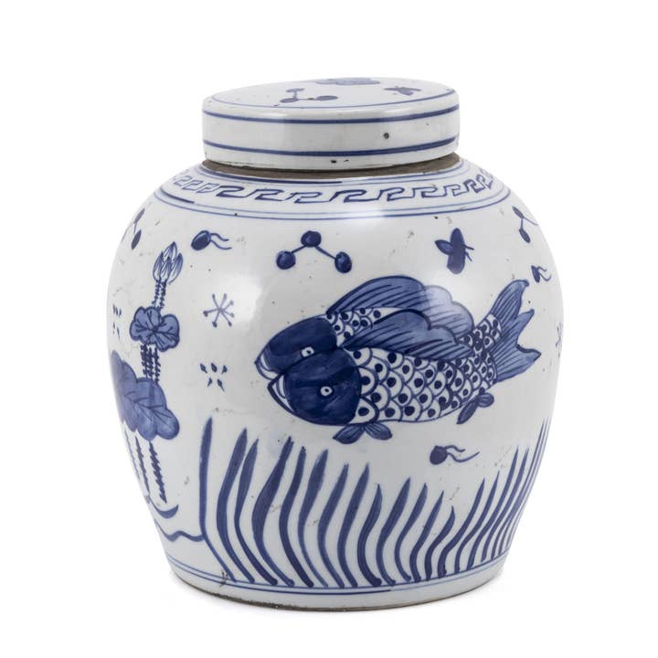 Motif de poisson Ming Jar bleu et blanc pour la vente par Legend Accents