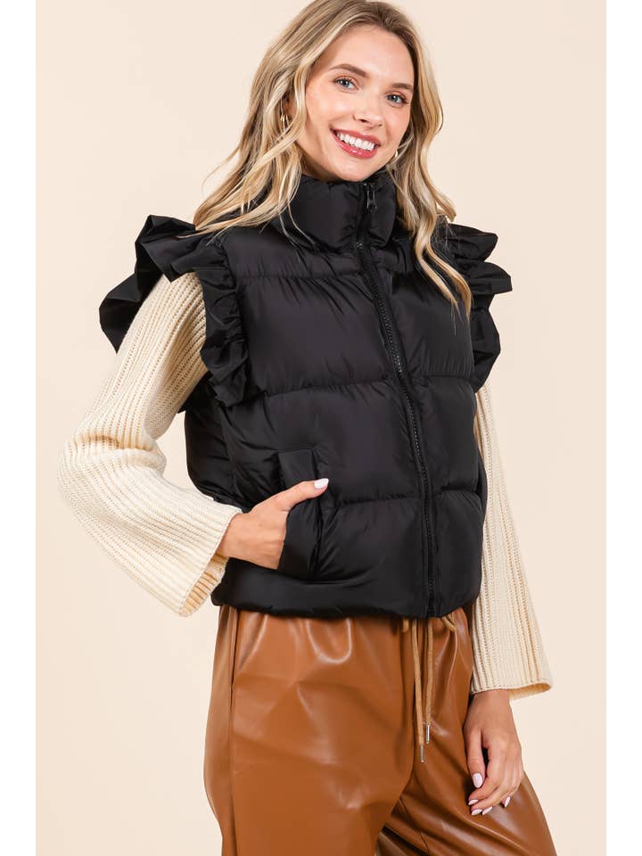 GeeGee x Lovelo - Wholesale Outerwear Vest - Women's - Plus Ruffled Sleeve Puffer Vest, MJ4501PL33