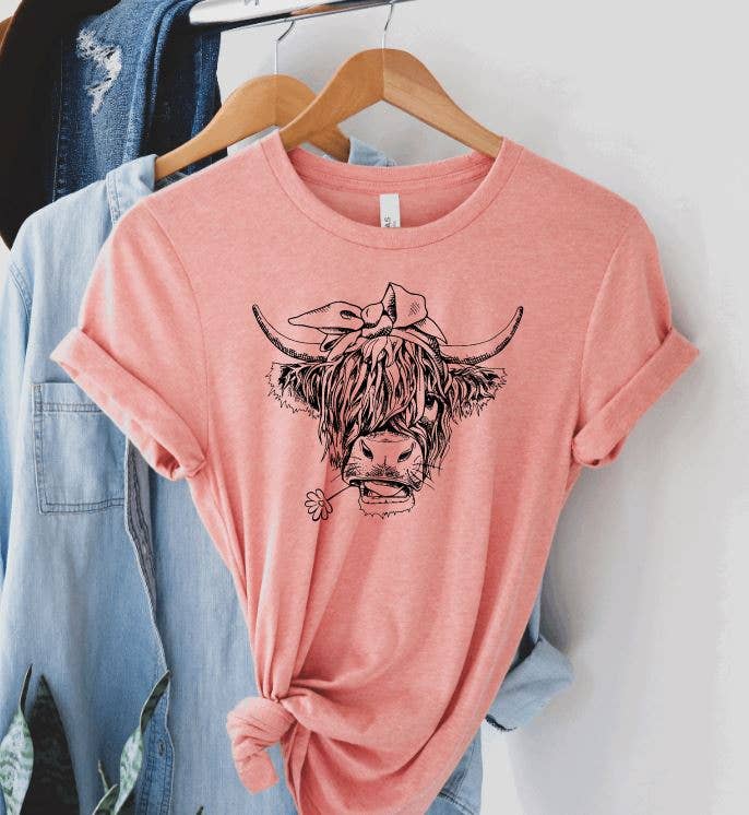 Tron Tron Graphic Wear - Wholesale Screen Printed T-Shirt - Women's - Highland Cow Bella and Canvas Graphic Tee #OS417