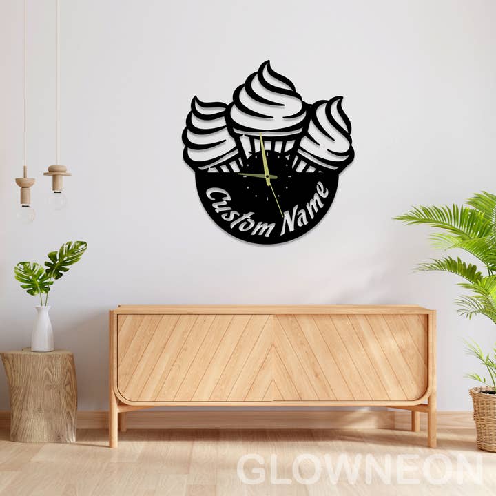 Glow Neon – wholesale Wall clock – Personalized Ice Cream Shop Clock Metal Sign, Kitchen Decor4