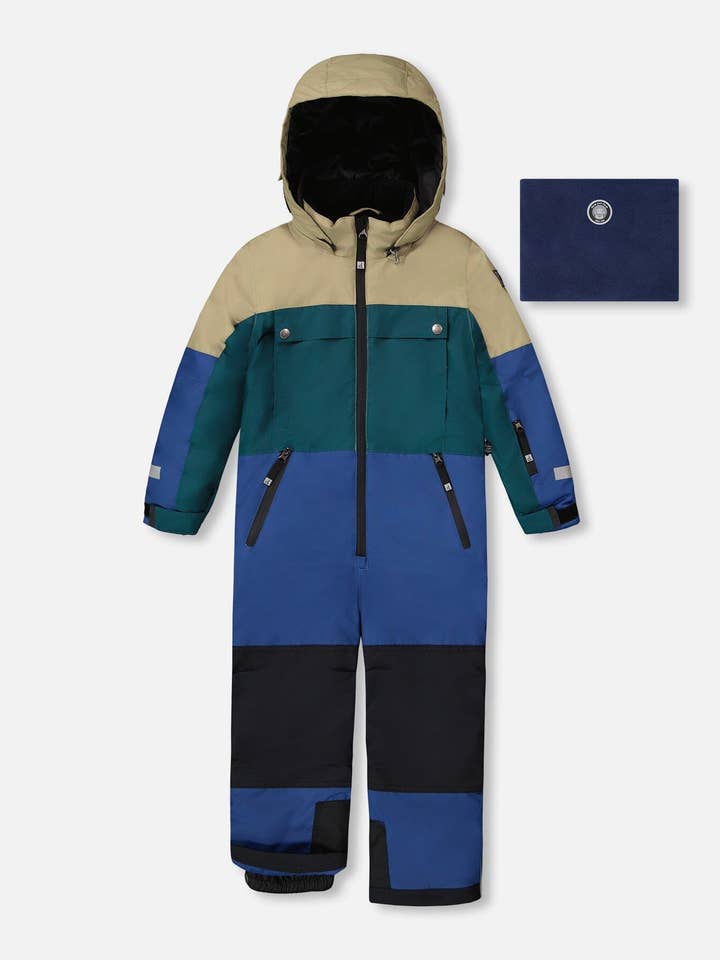 Fato de Neve Técnico de Uma Peça Colorblock Azul Marinho por atacado de Deux par Deux