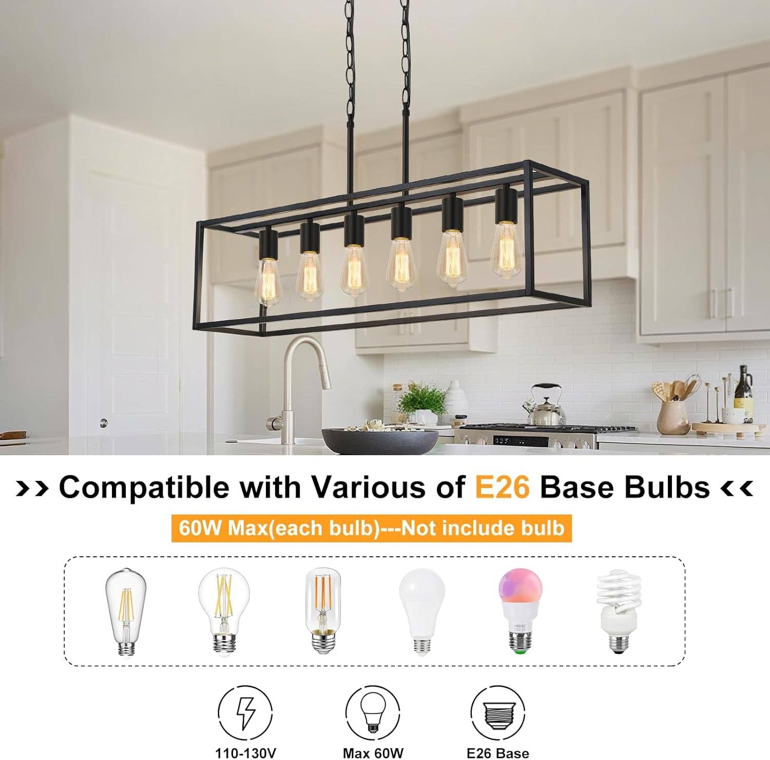 ShipItFurniture - Wholesale Chandelier/Hanging Light - Six Light Black Linear Chandelier With Adjustable Height2