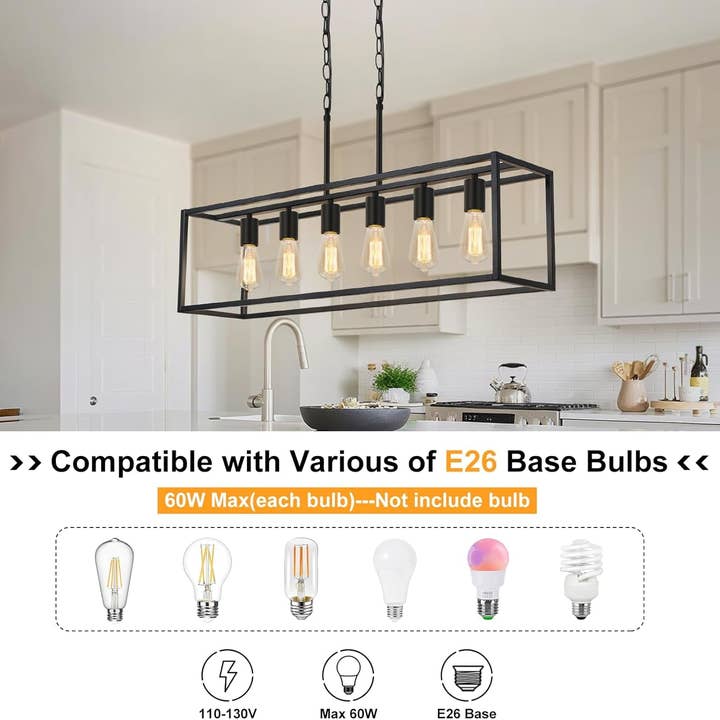 ShipItFurniture - Wholesale Chandelier/Hanging Light - Six Light Black Linear Chandelier With Adjustable Height2