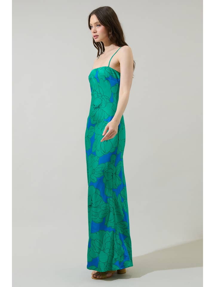 BLU-VERDE Abito Maxi Tirza a Fiori Morgany in vendita all'ingrosso su Faire2