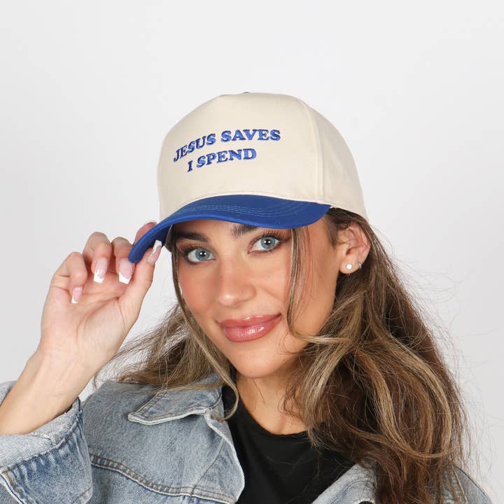 David And Young - Wholesale Baseball Cap - Women's - JESUS SAVES I SPEND Embroidery 5 Panel Baseball Cap