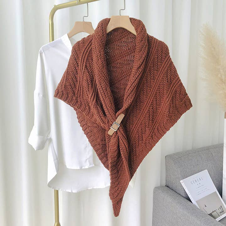 Dipped Shop - Wholesale Scarf - Women's - Split Triangle Solid Color Poncho Knit Scarf DPS16048