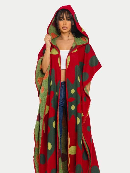 Multi Colored HOODED OPEN CARDIGAN PONCHO for wholesale on Faire0