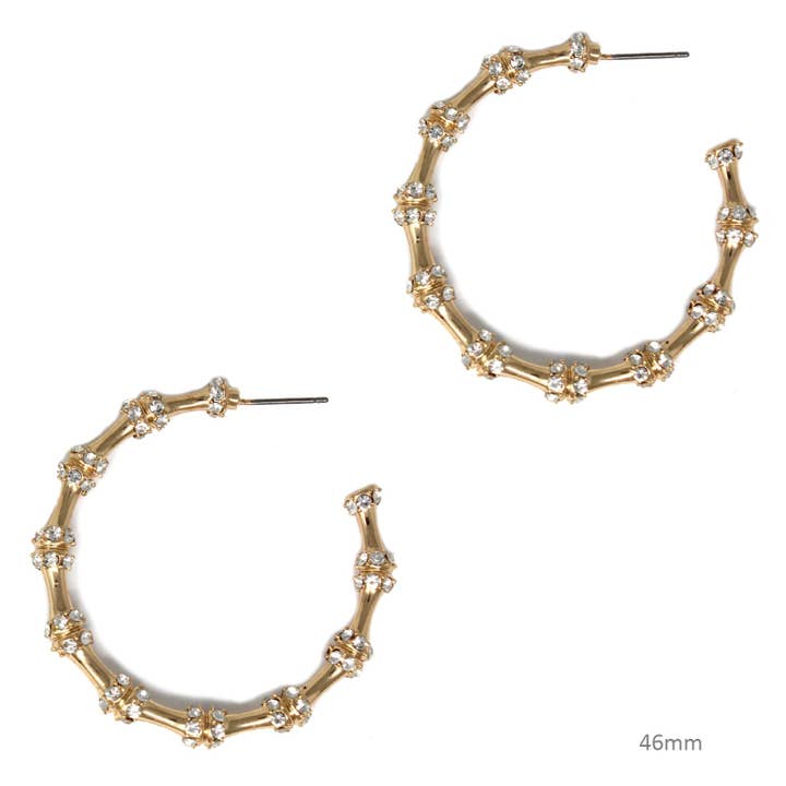 E25089 Rhinestone Adorned Bamboo Shape Open Hoop Earrings for wholesale by Pretty Persuasions