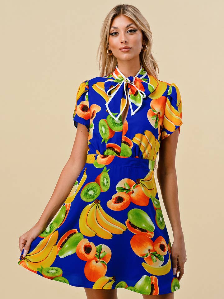 Minivestido estampado com decote em gravata por atacado de ELEICH INC