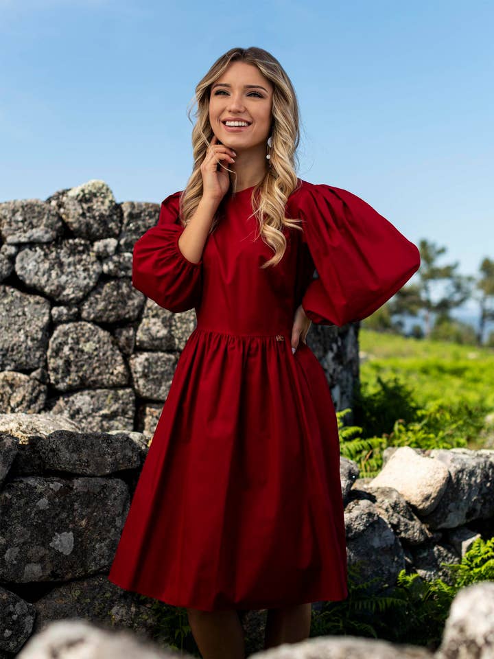 Robe en coton mi-longue avec encolure arrondie et franges pour la vente par Miclair