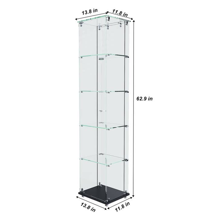39F Inc. - Wholesale Bookcase - Premium 5-Tier Glass Display Case with 5 Dynamic LED Modes, Single Door Tempered Glass Bookshelf for Collectibles & Decor, Floor Standing Display Cabinet for Home & Office, Easy Assembly10