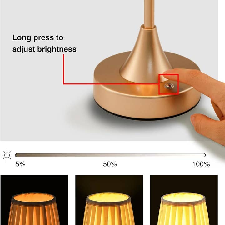 LivingTaste Home Inc - Wholesale Accent/Desk Lamp - Cordless Rechargeable Fabric Shade Bedside Gold Lamps