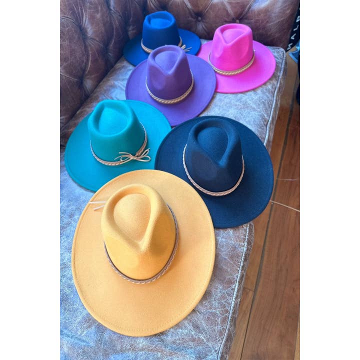 Bella Betty – wholesale Fedora – Women’s – Wide Brim Vegan Felt Rancher Hat with Braid Leather1