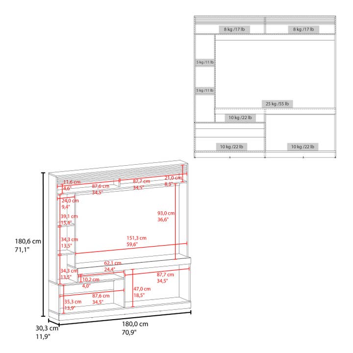 Noyer foncé Centre de divertissement Dante, meuble TV pour salon en vente sur Faire1