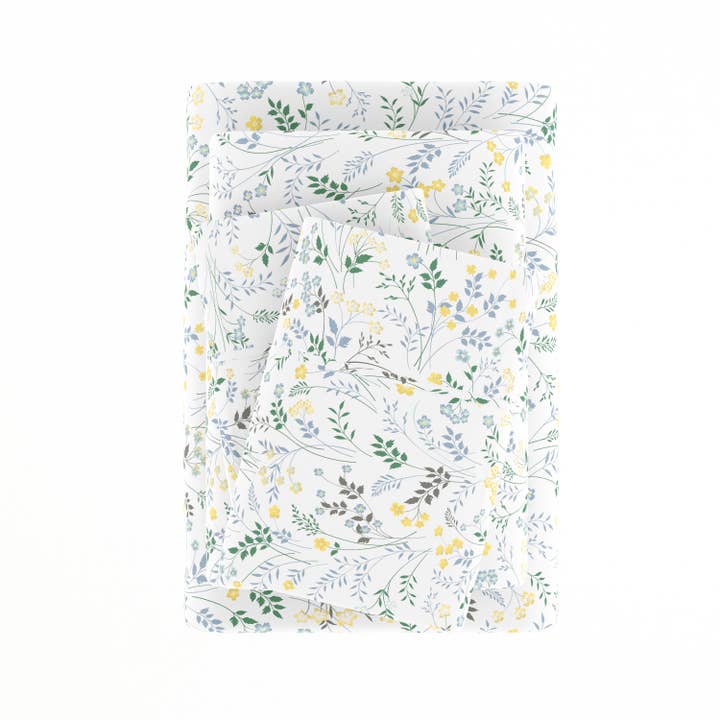 Bleu Clair Ensemble de draps 4 pièces à motif de fleurs sauvages iEnjoy Home en vente sur Faire1