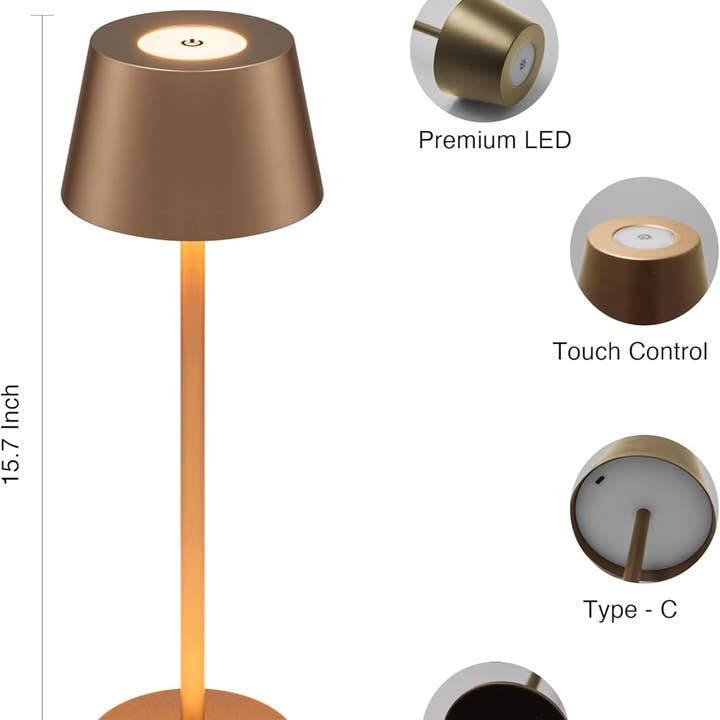 LivingTaste Home Inc - Wholesale Accent/Desk Lamp - 2-Pack Cordless 5000mAh Rechargeable LED Table Gold Lamp