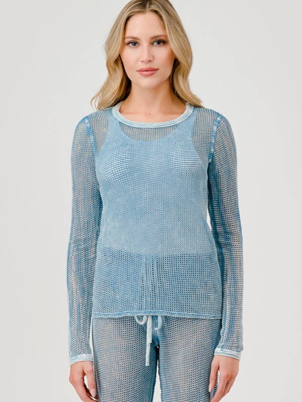 T-SHIRT A MANICA LUNGA IN MESH TINTA MINERALE per la vendita all'ingrosso da parte di Hashttag