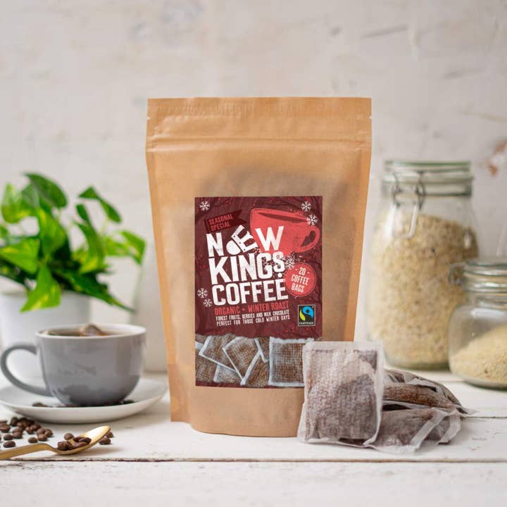 Organic Eco Pouch Coffee Bags - Winter Roast - 20 bags/pouch for wholesale by New Kings Coffee