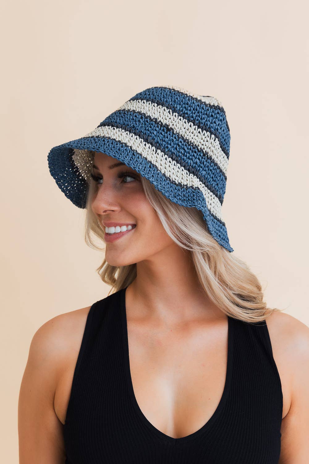 Leto Accessories - Wholesale Bucket Hat - Women's - Crochet Stitched Striped Pattern Bucket Hat8