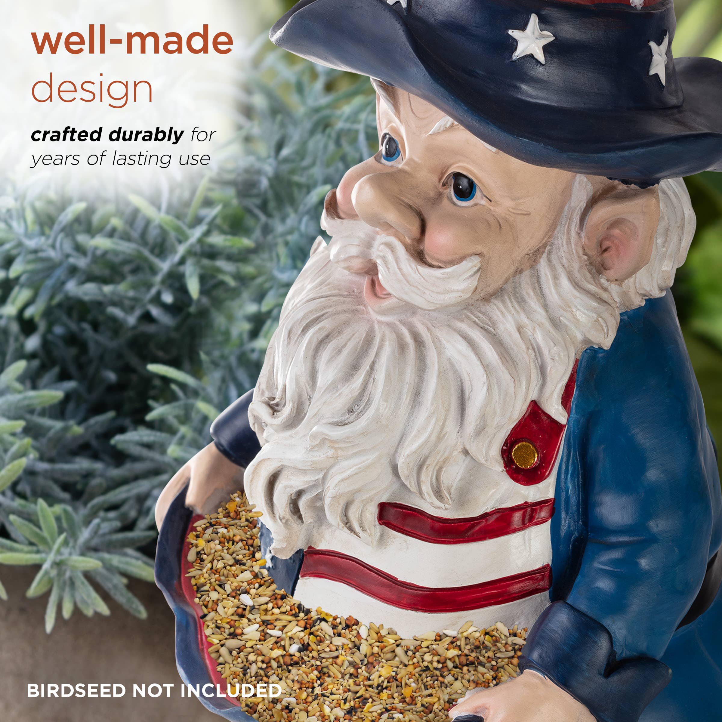 Alpine Corporation - Wholesale Garden Gnome - Alpine Corporation Americana Gnome with Flag Apron Bird Feed6