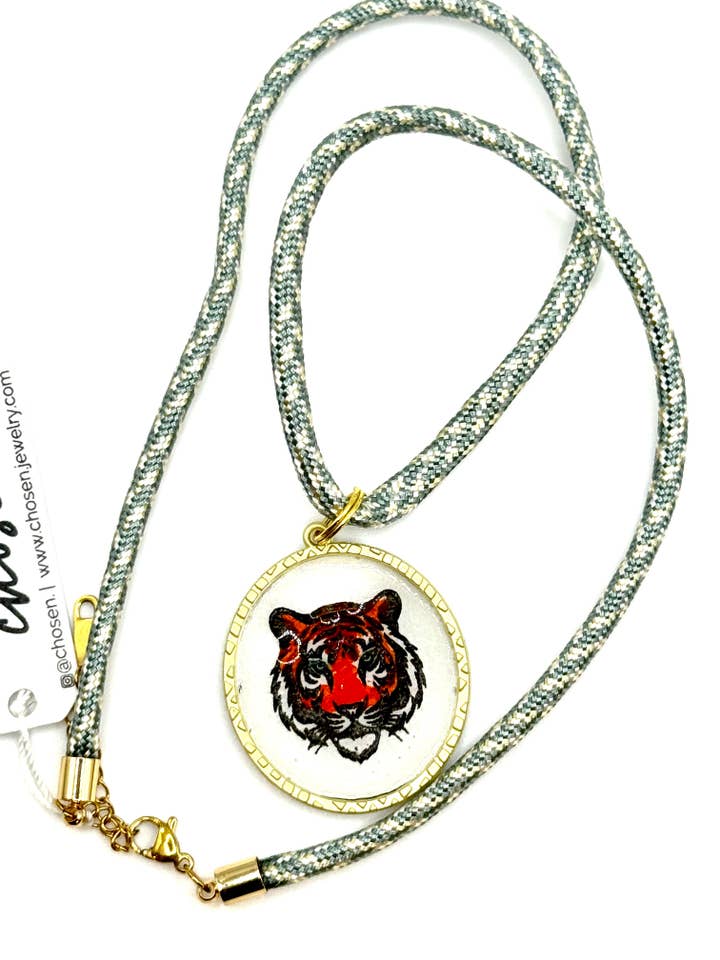 Tiger Pride Hand Painted Leather Pendant Necklace for wholesale by Chosen