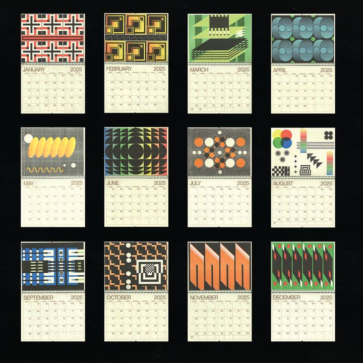 Back of Beyond Press - Wholesale Calendar - Mid-Century Modern Shapes Risograph 2025 Calendar