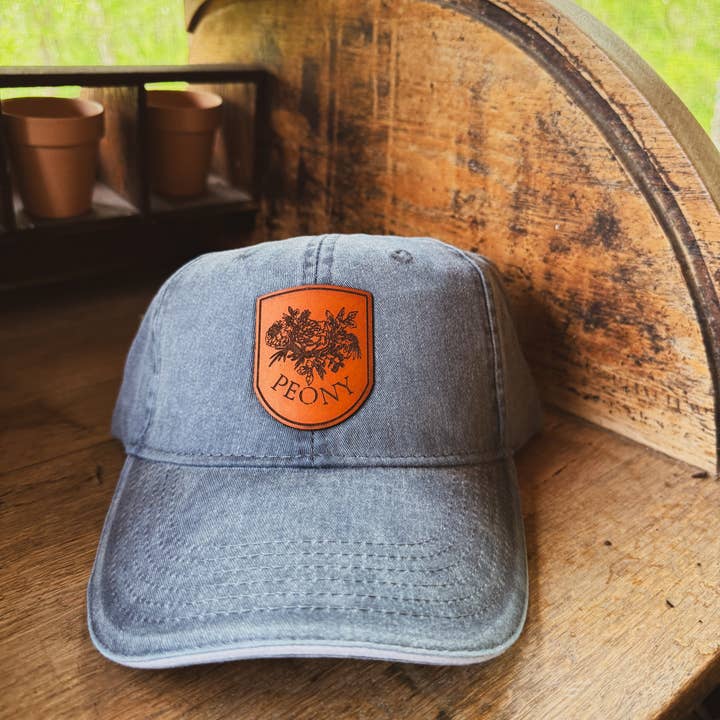 Left Grain - Wholesale Baseball Cap - Women's - Vintage Peony Leather Patch Hat – Denim