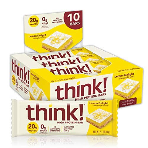 Shop The King - Wholesale Snack Bar - think! (thinkThin) High Protein Bars , 20g Protein, 0g Sugar, No Artificial Sweeteners, Gluten Free, GMO Free, 2.1 oz bar ( packaging may vary), Lemon Delight, 10 Count