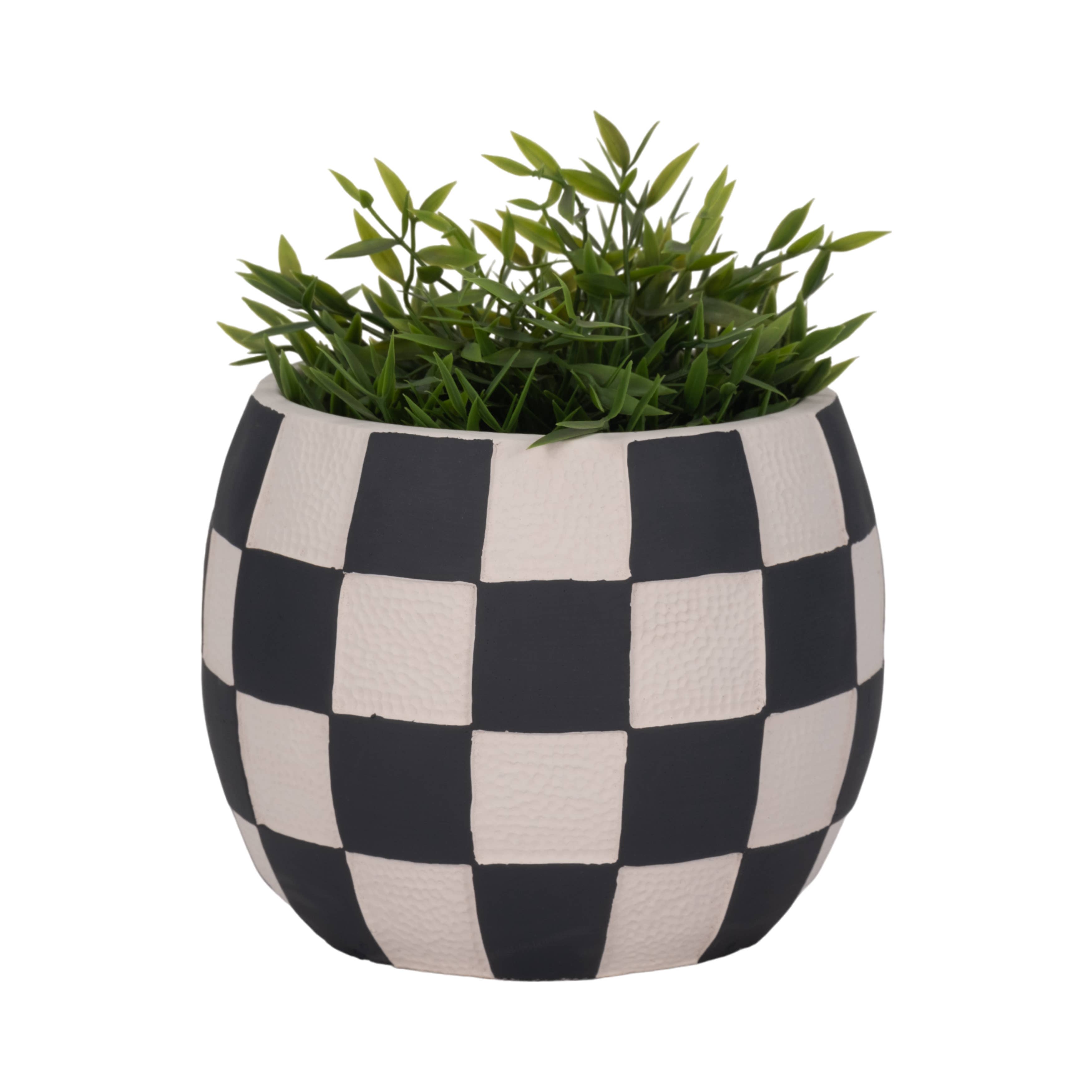 Sagebrook Home - Wholesale Plant Pot - Planter - Black/White Pottery Checkerboard Rounded, 8 in.5