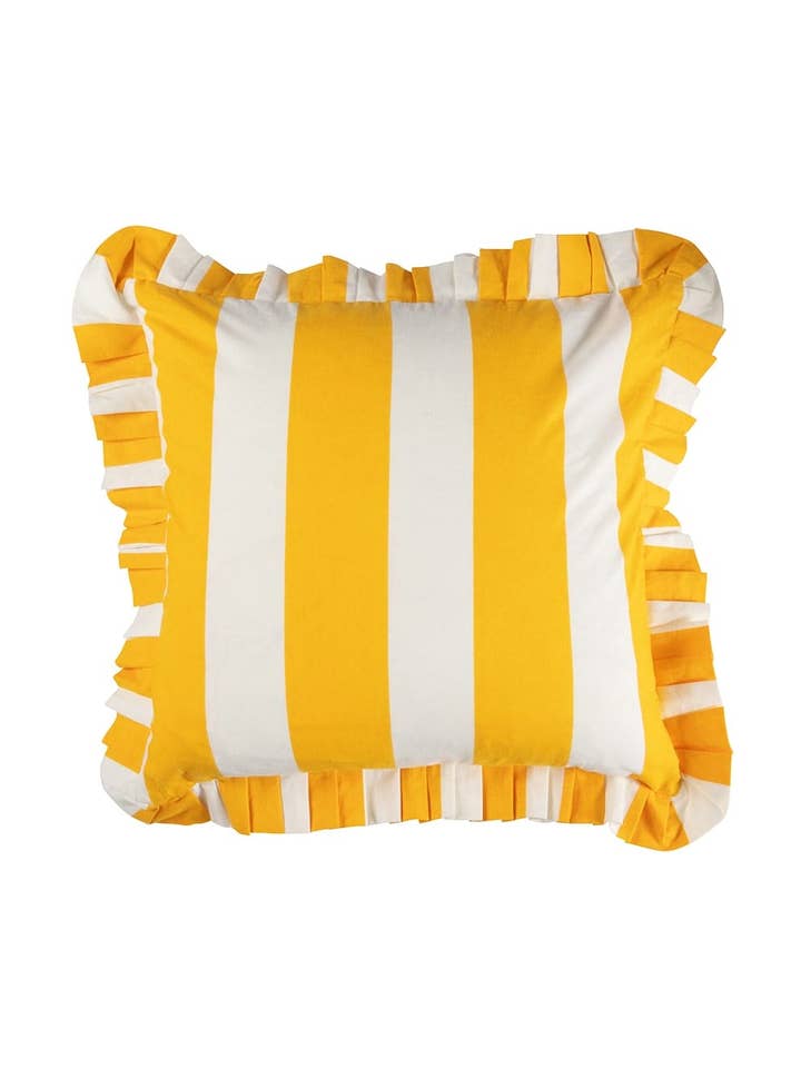 Funda de cojín con volantes a rayas Poppy Sunshine para venta al por mayor de Madame Smart Ltd