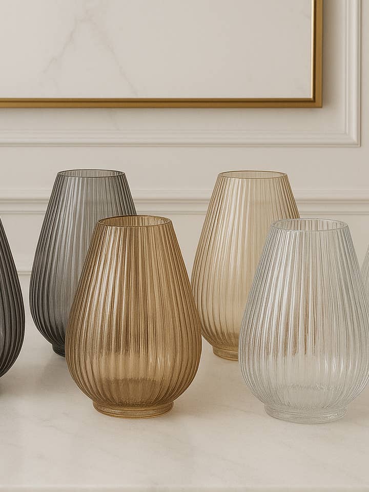Teardrop Ribbed Glass Vase Elegant Modern Home Décor for wholesale by HEIRLOOM HOME DECOR