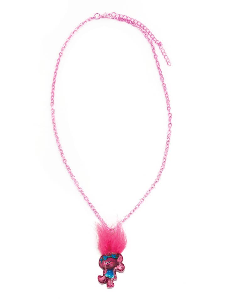 POPPY NECKLACE WITH GLITTER PENDANT AND TROLLS HAIR ON BA for wholesale by Joy Toy