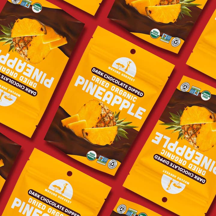 Mavuno Harvest Organics - Wholesale Dried/Dehydrated Fruit - Organic Dark Chocolate Dipped Dried Pineapple, 6-pack case3