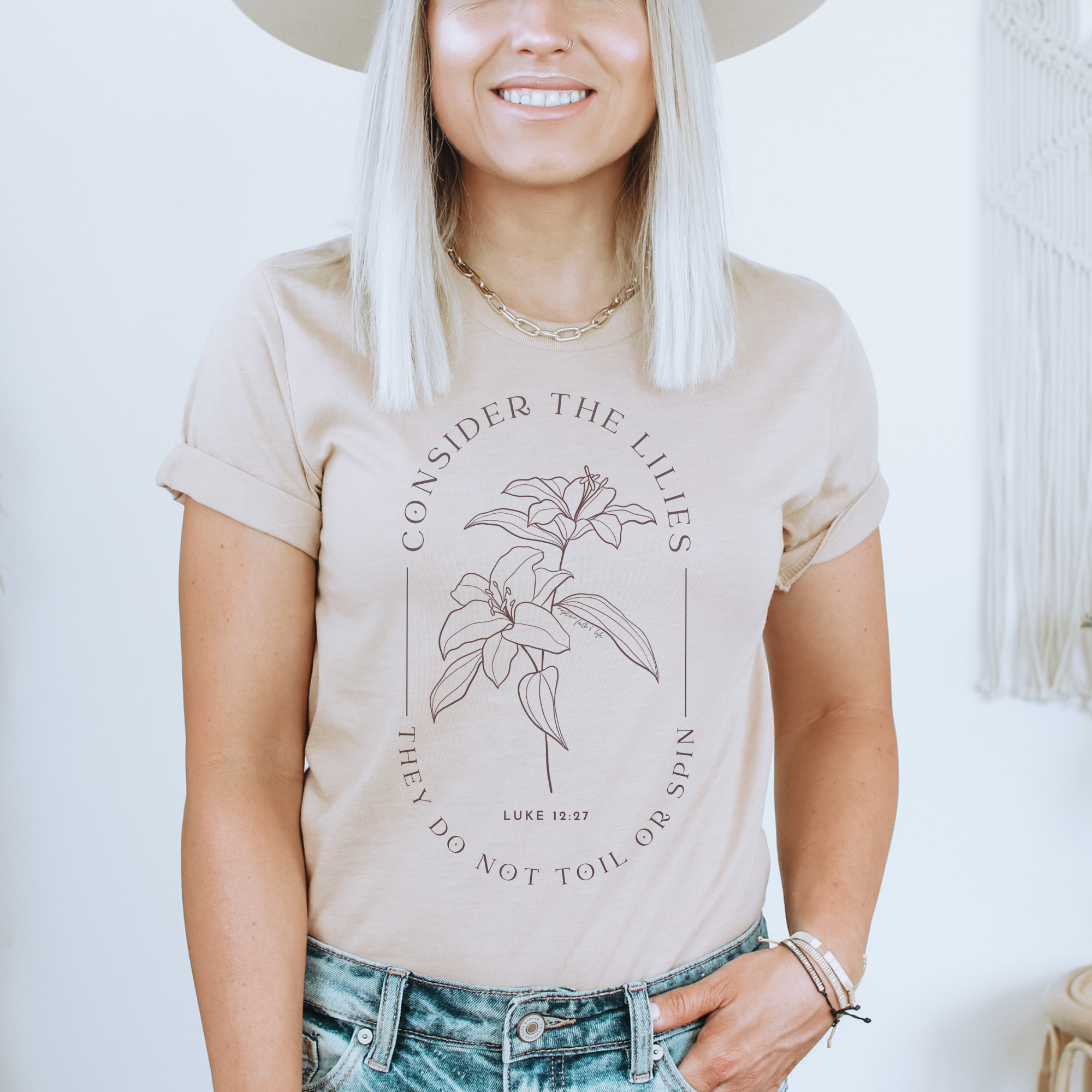 Faith & Life Christian Brands - Wholesale Screen Printed T-Shirt - Women's - Consider The Lilies Mother's Day Christian Graphic Tee5