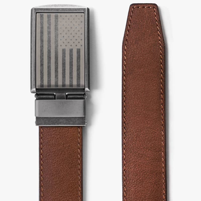 SlideBelts - Wholesale Belt - Men's - Full Grain Brown Belt - Flag Graphite Buckle0