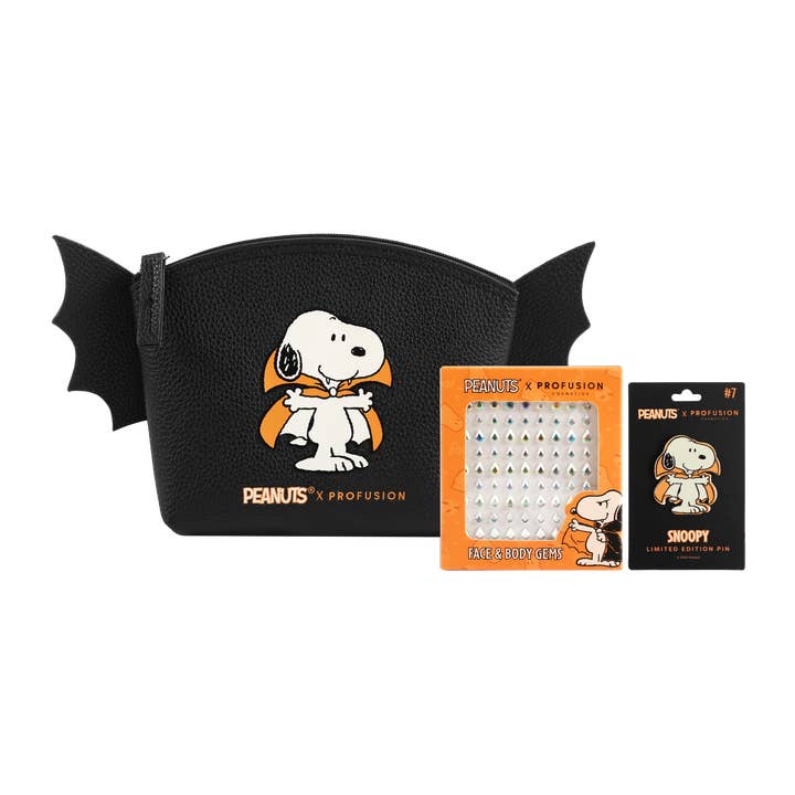 VIAI Beauty - Wholesale Makeup/Cosmetic Bag - Peanuts Halloween | Count Snoopy Cosmetic Bag Set with Gems