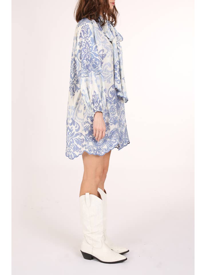 Beulah Style - Wholesale Dress - Women's - Abstract Floral Paisley Print Bowtie Mini Dress QC3155