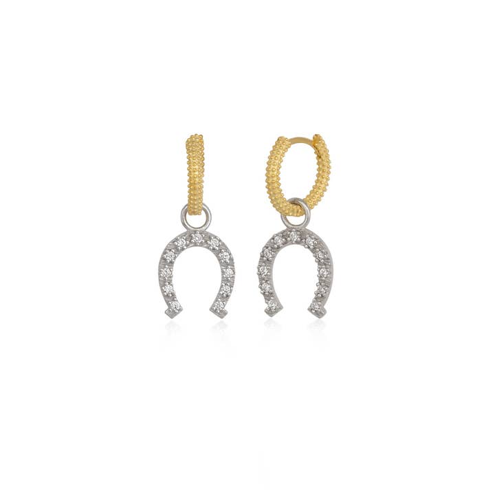 Boucle d'oreille équestre en forme de fer à cheval en argent sterling et vermeil doré pour la vente par Spero London