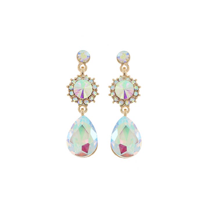 SP Sophia Collection - Wholesale Dangle Earrings - 3 Tier Floral & Teardrop Rhinestone Crystal Dangle Earrings8