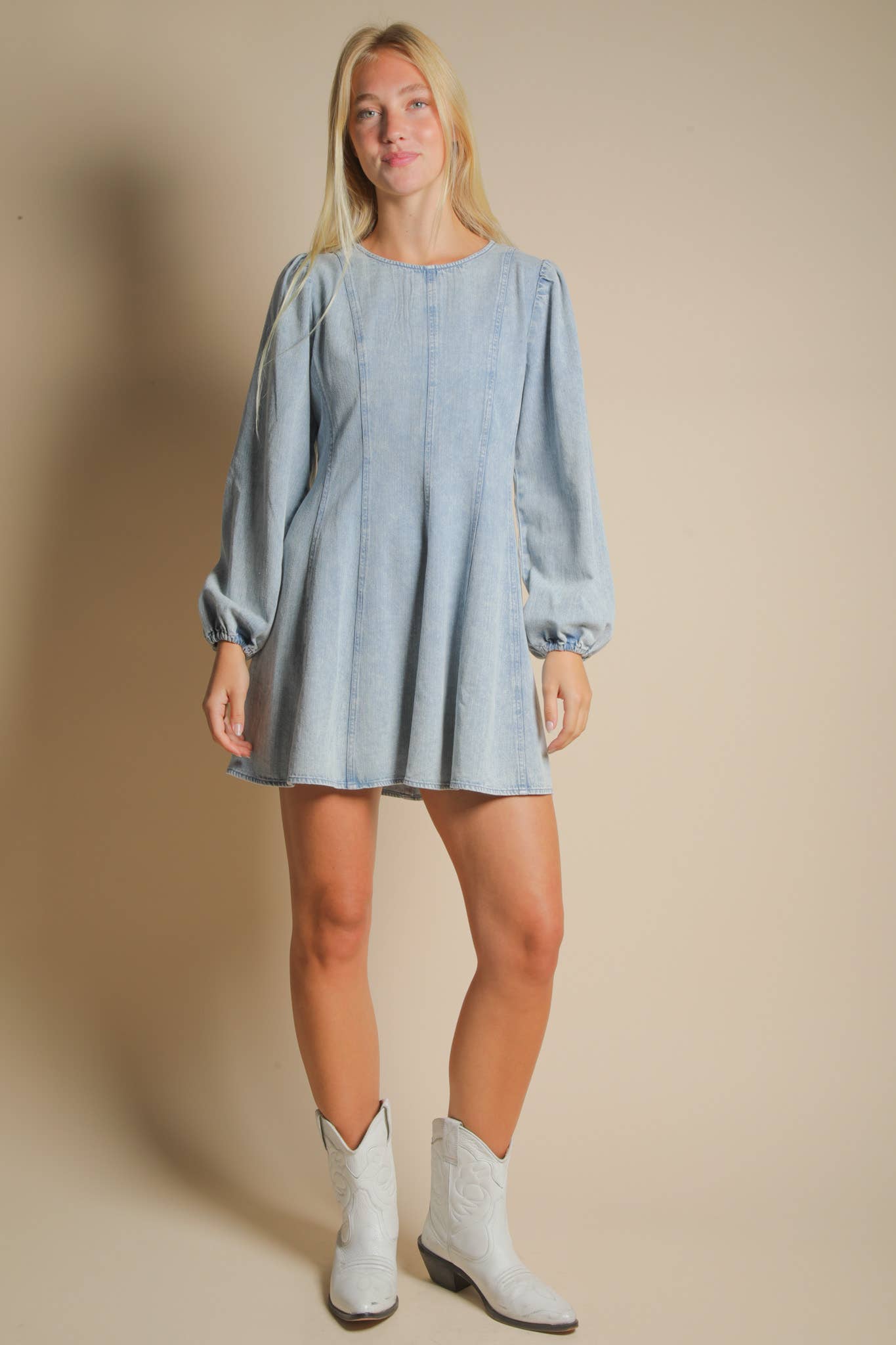 VERY J - Wholesale Dress - Women's - ND31817-Mineral Washed Denim Seam Detail Mini Dress9