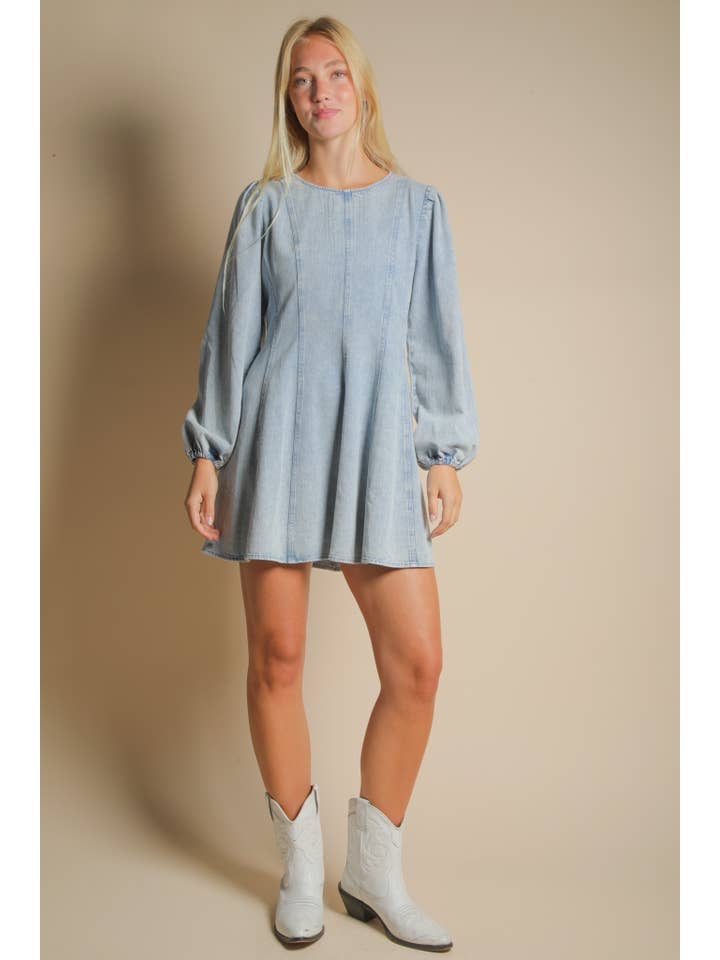 VERY J - Wholesale Dress - Women's - ND31817-Mineral Washed Denim Seam Detail Mini Dress9