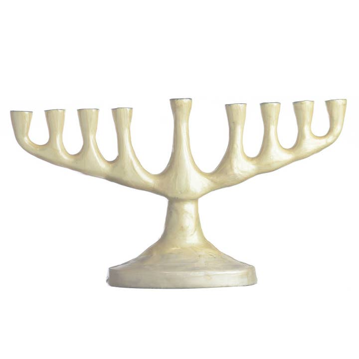 Menorah Stainless Steel Pearl 5.5 x 10" for wholesale by A&M Judaica And Gifts