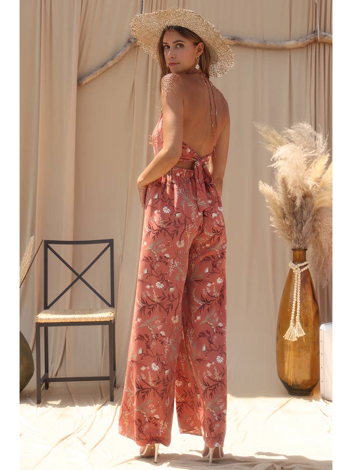 Endless Blu - Wholesale Jumpsuit - Women's - UR0117 FLORAL PRINTED HALTER NECK JUMPSUIT